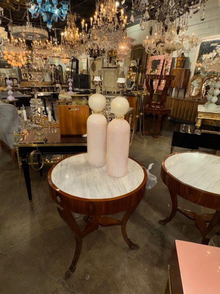 Contemporary Pair of Modern Pink and Gold Murano Glass Lamps For Sale
