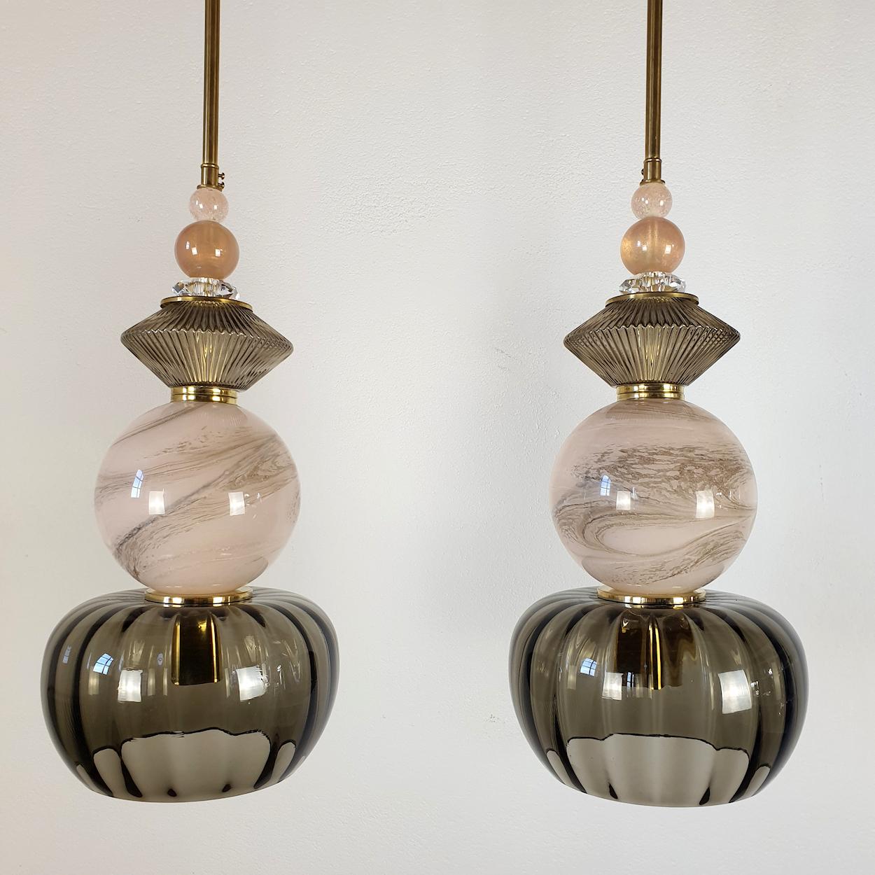 Mid-Century Modern Pair of Tall Murano Glass Pendant Ceiling Lights