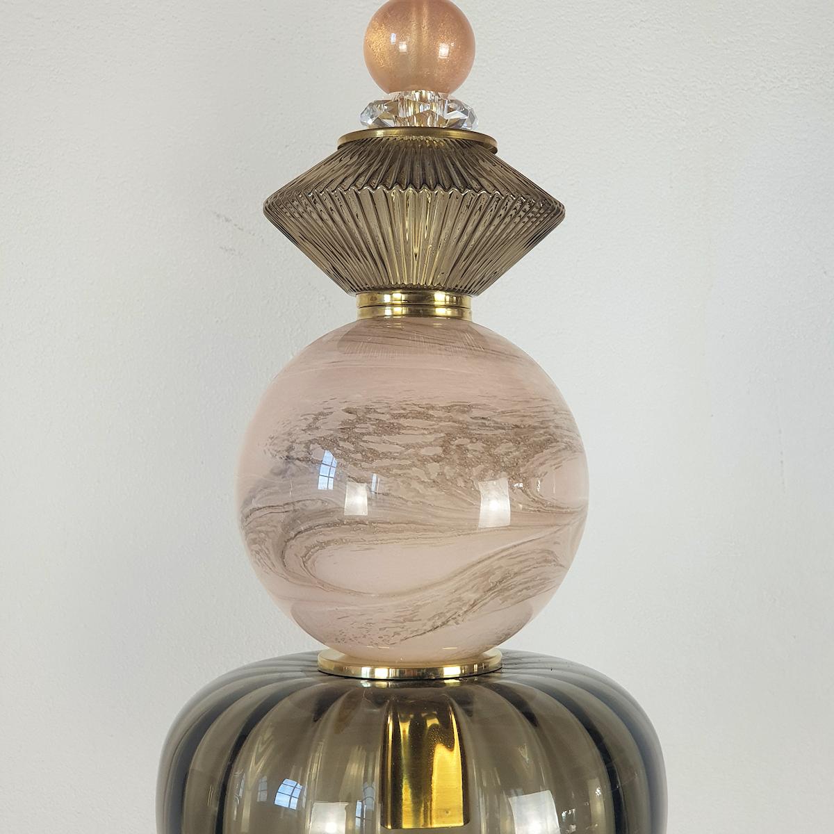 Brass Pair of Tall Murano Glass Pendant Ceiling Lights