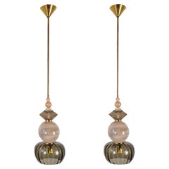 Pair of Tall Murano Glass Pendant Ceiling Lights