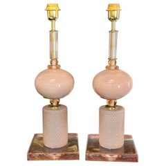 Paire de lampes modernes en verre de Murano rose