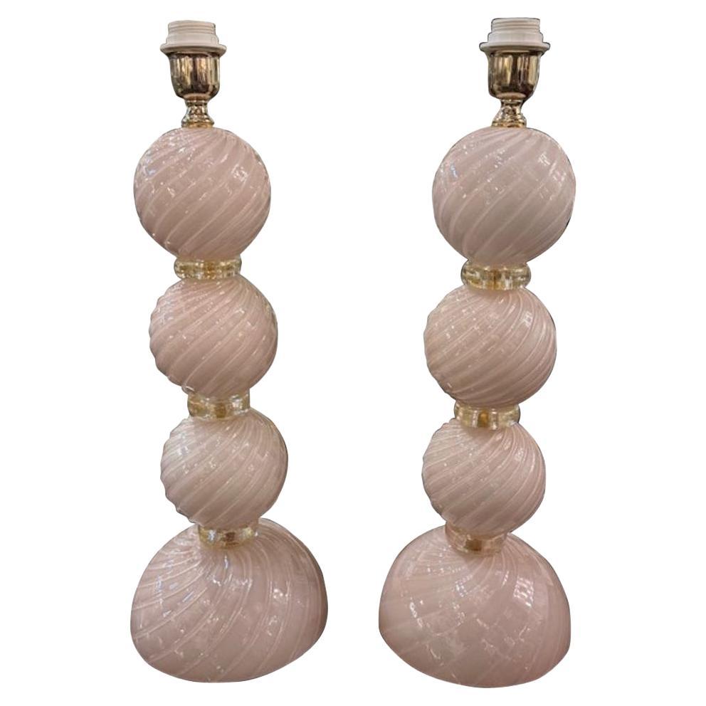 Pair of Modern Pink Murano Glass Lamps
