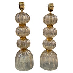 Paire de lampes modernes en verre de Murano opalescent rose