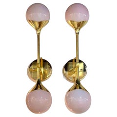 Pair of Modern Pink Pearl Murano Glass and Brass Sconces