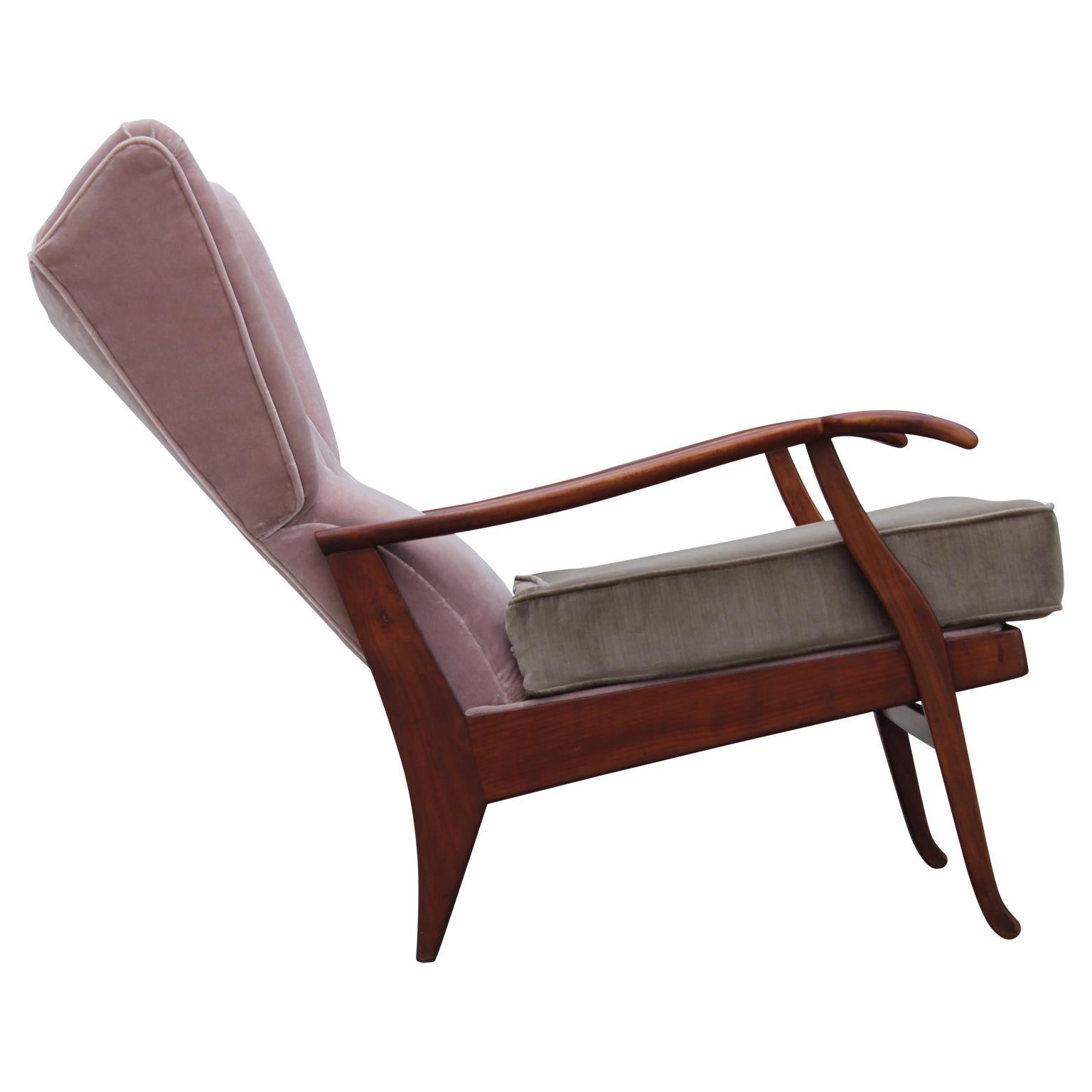 Mid-20th Century Pair of Modern Pink & Taupe Italian Wingback Reclining Chairs Paolo Buffa Style