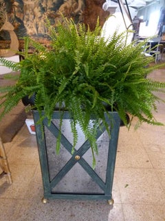 Pair of Modern Planters, Mirror and Green Painted Metal