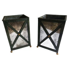 Pair of Modern Planters, Mirror and Green Painted Metal
