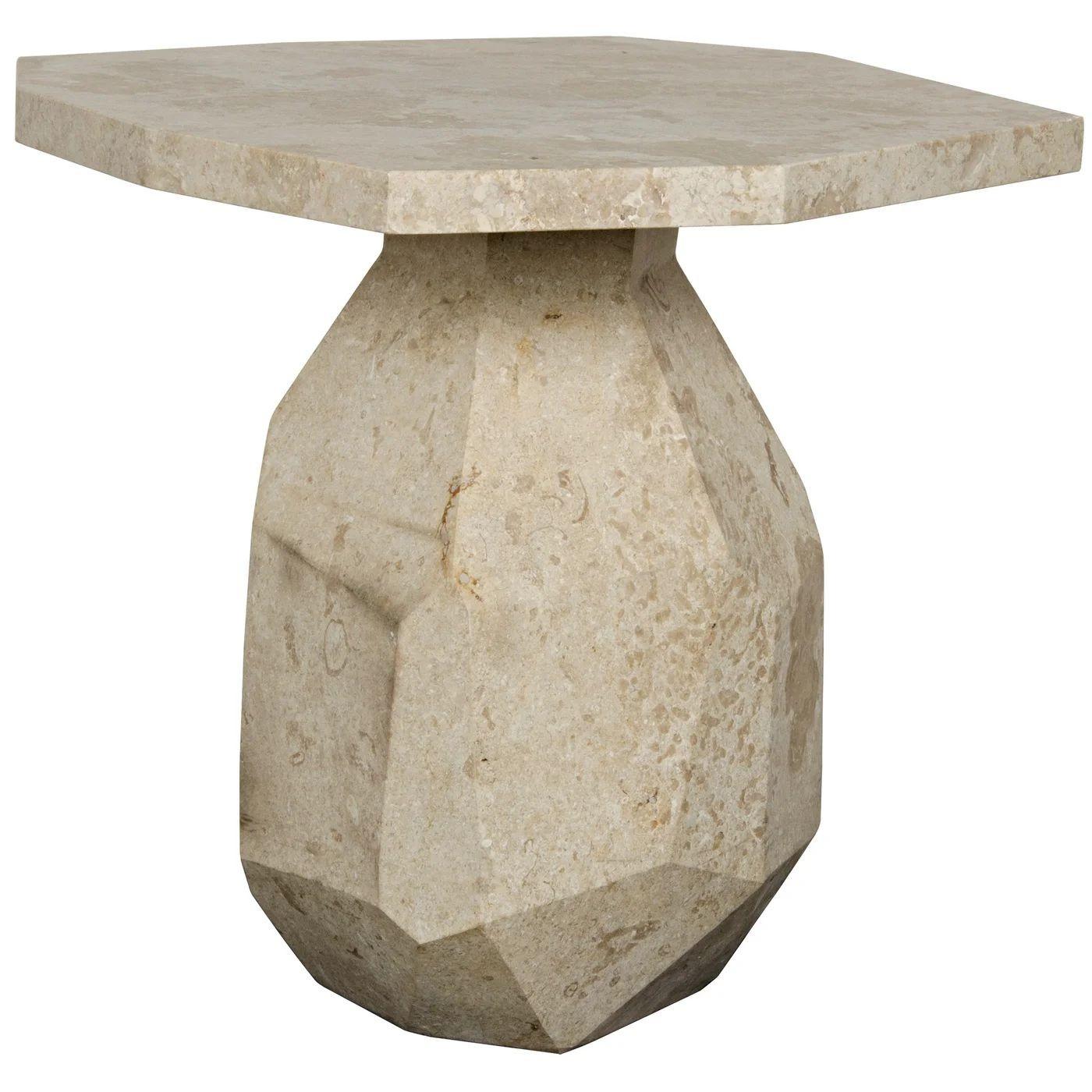 Contemporary Pair of Modern Polyhedron Marble Side / End Tables by Noir, Organic Form For Sale