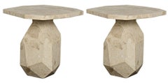 Pair of Modern Polyhedron Marble Side / End Tables by Noir, Organic Form