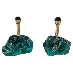 Pair of Modern Raw Murano Glass Block Lamps