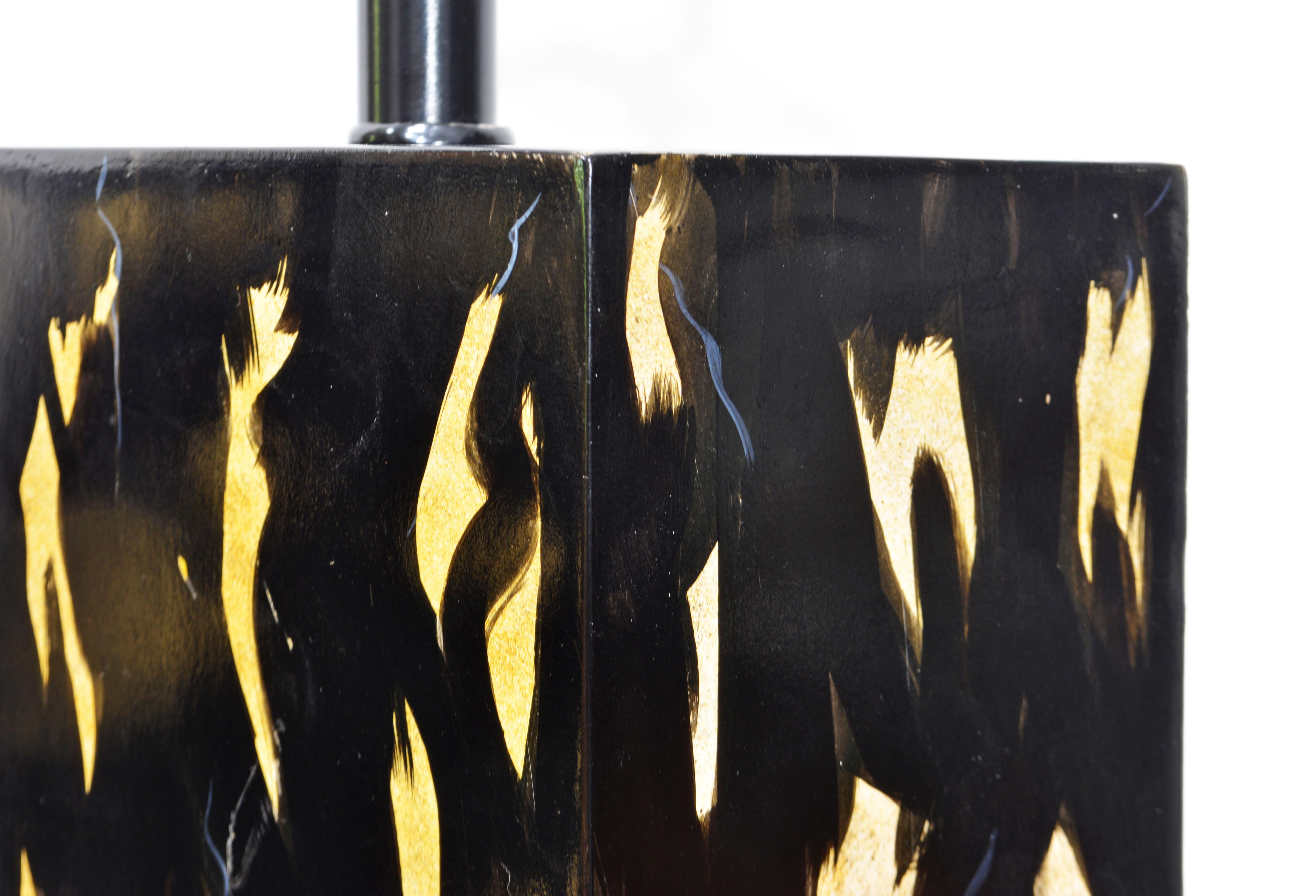 Pair of Modern Rectangular Table Lamps with Abstract Decoration and Offset Feet 2