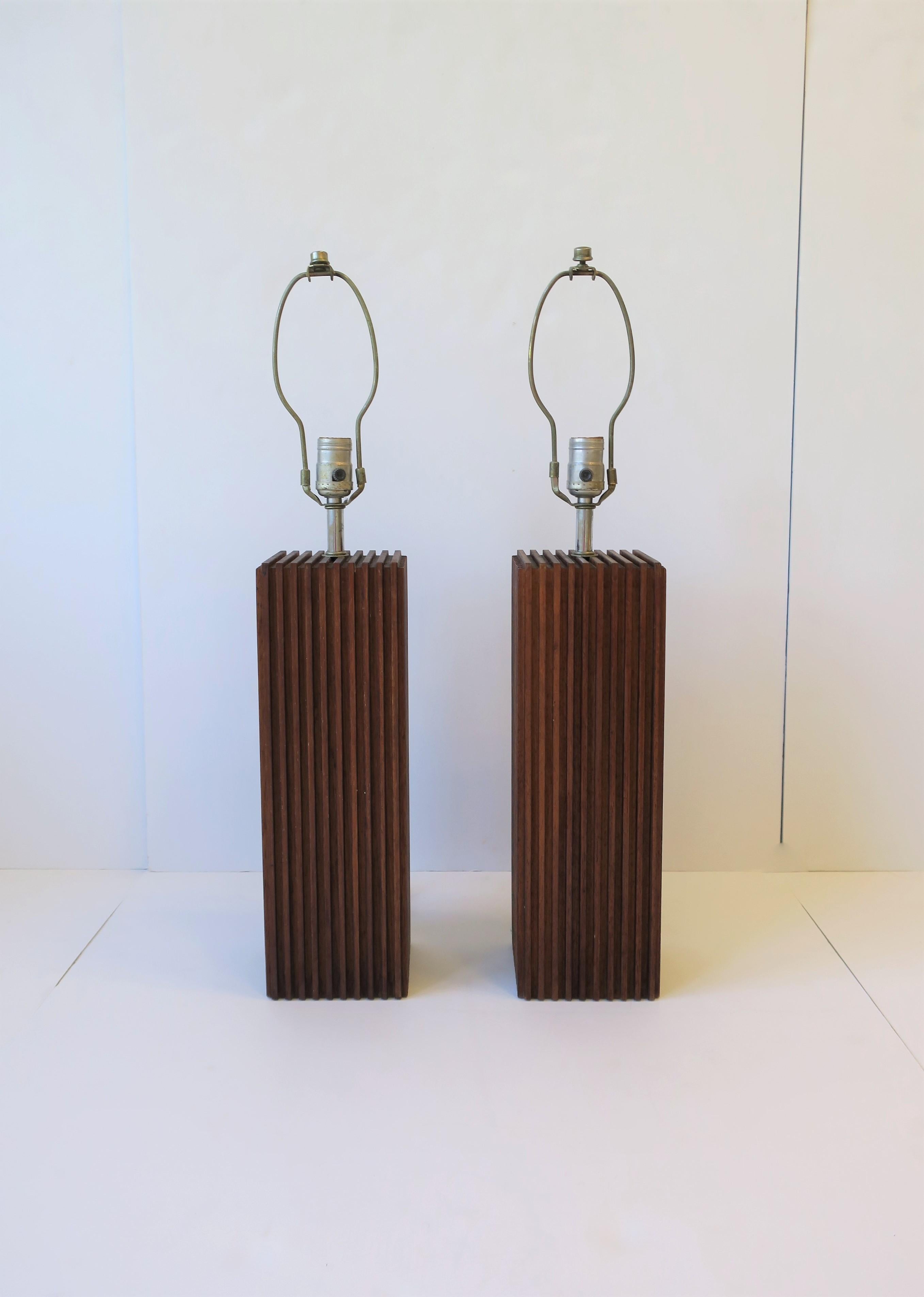 Modern Wood Table Lamps with Vertical Design, ca. 1970s  6