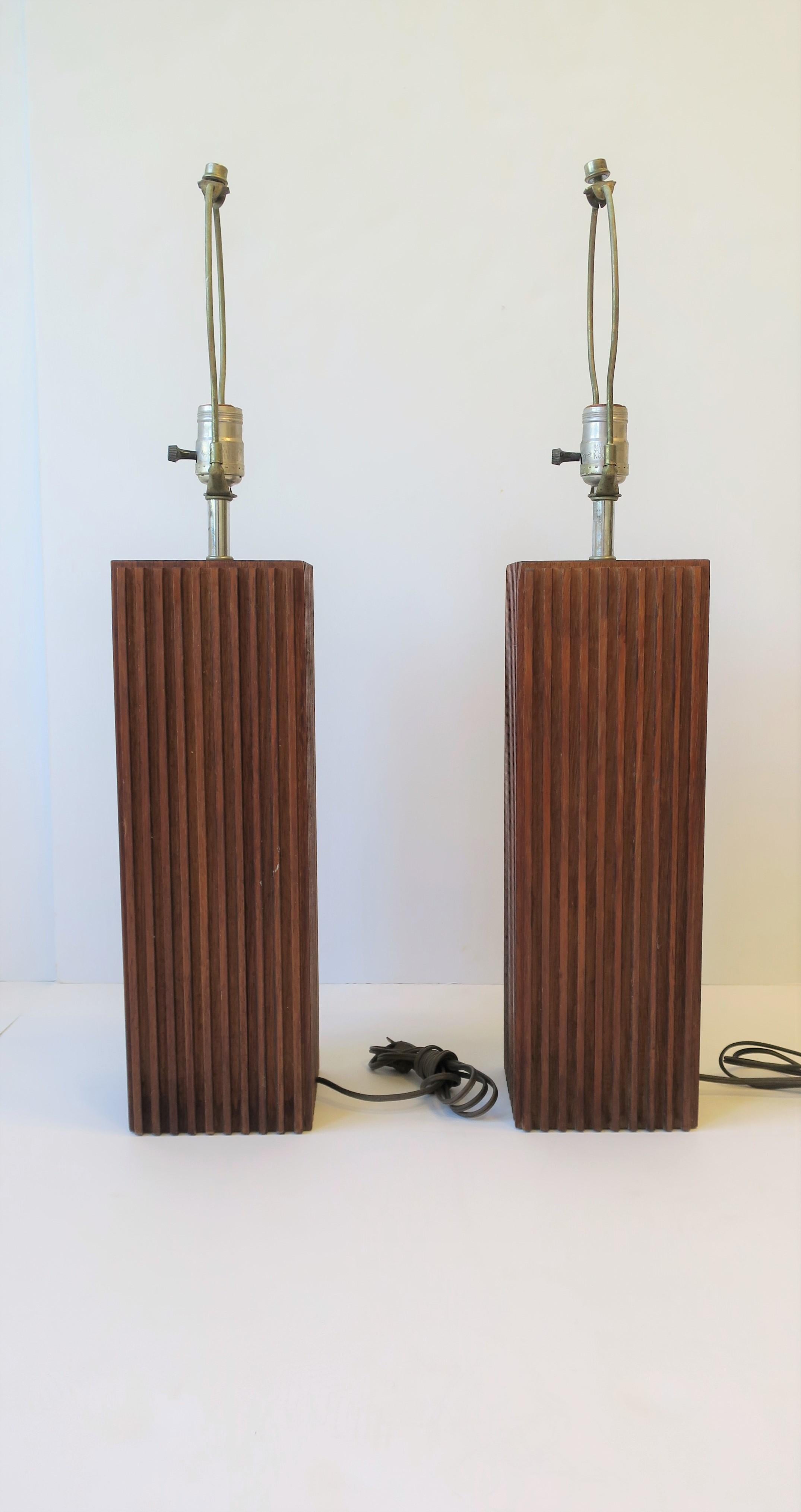 Modern Wood Table Lamps with Vertical Design, ca. 1970s  7
