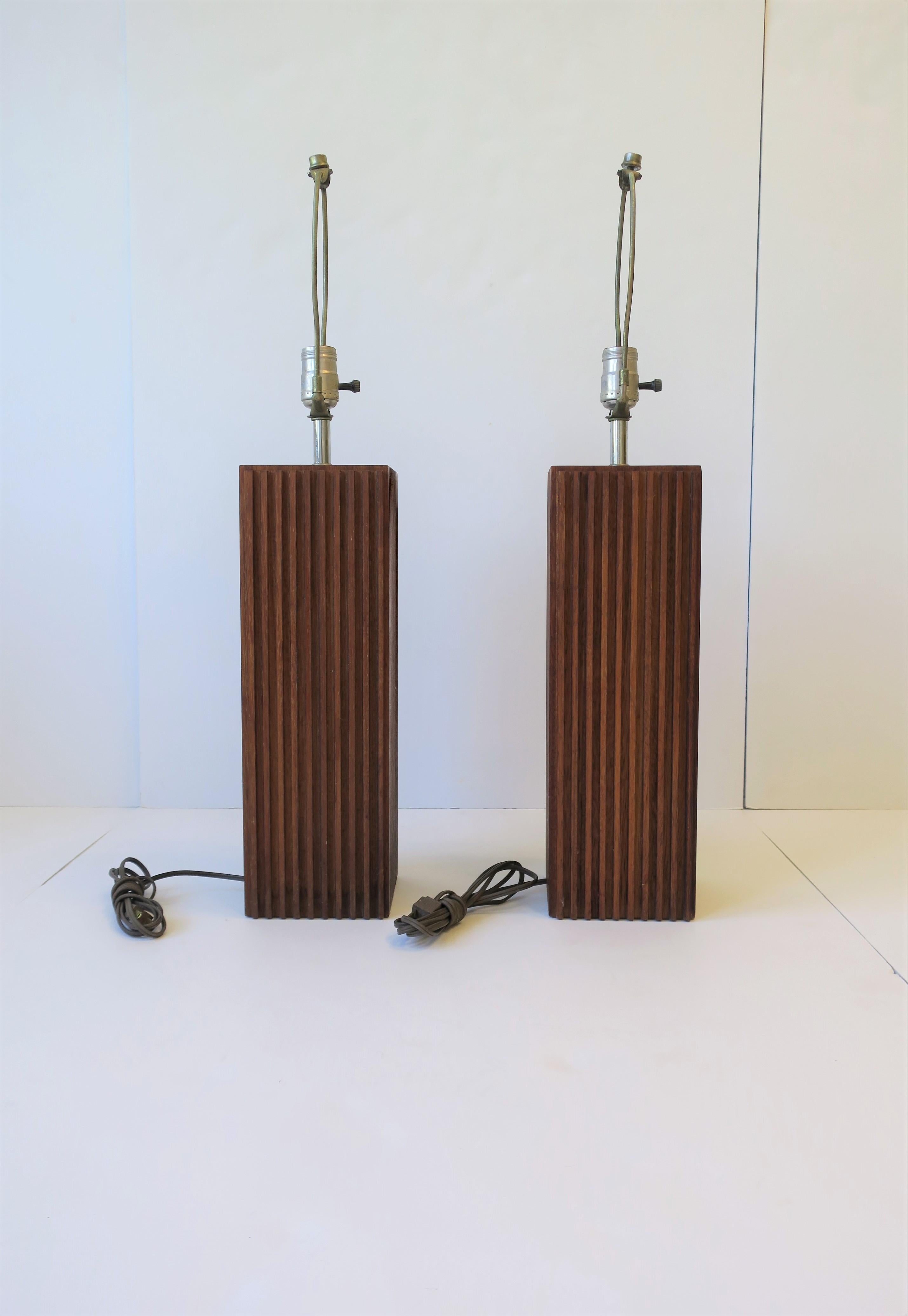 Modern Wood Table Lamps with Vertical Design, ca. 1970s  8