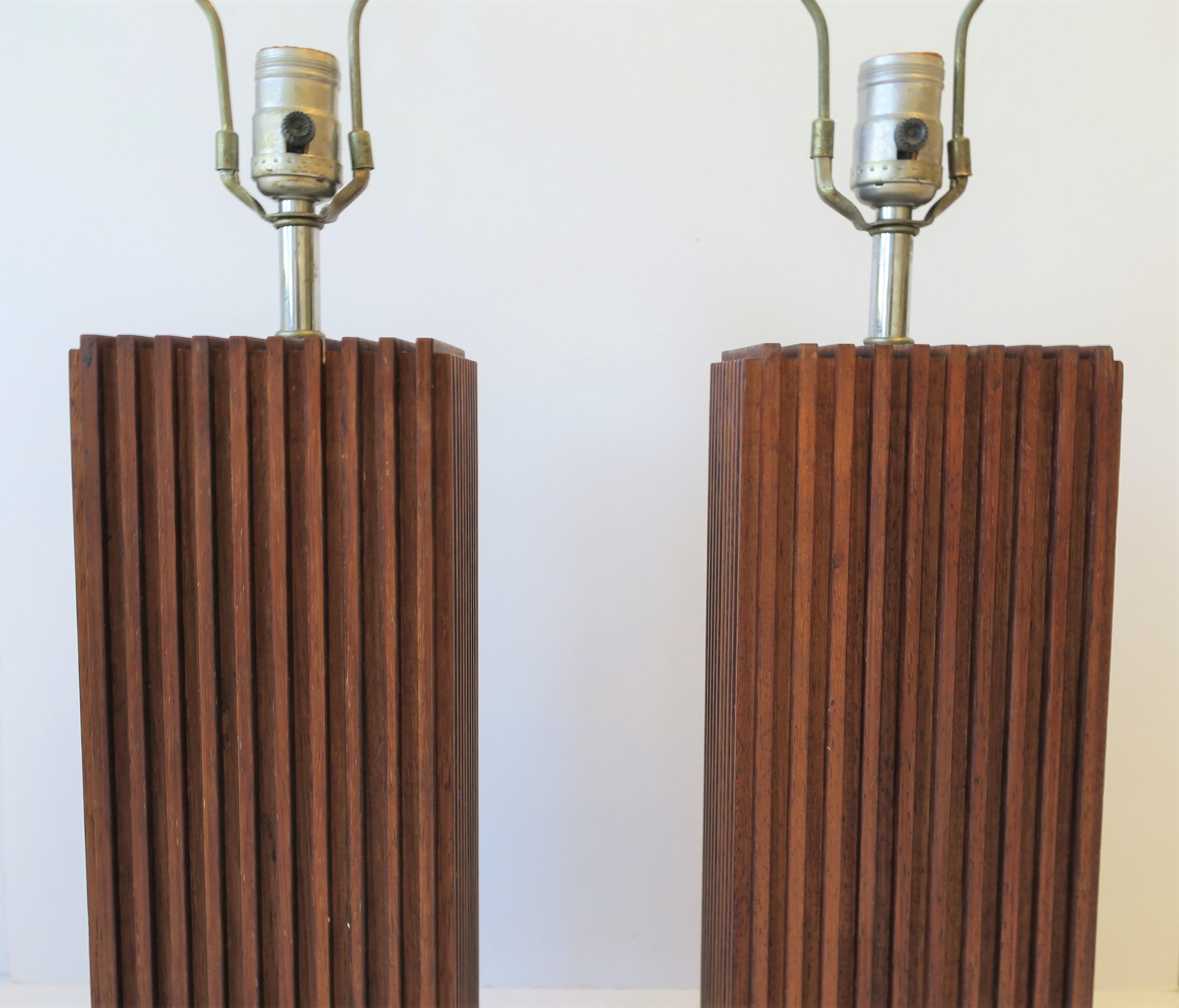 Modern Wood Table Lamps with Vertical Design, ca. 1970s  10