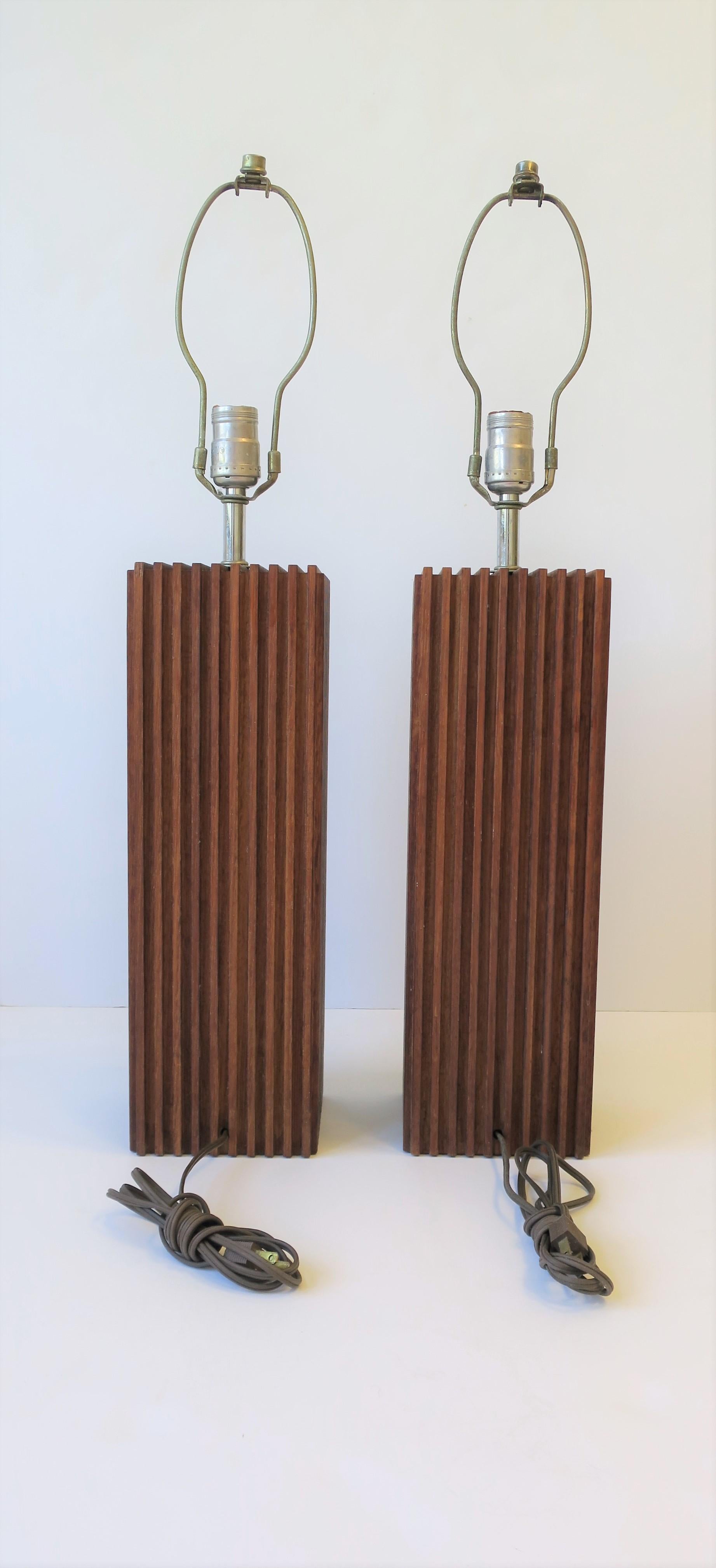 Modern Wood Table Lamps with Vertical Design, ca. 1970s  12