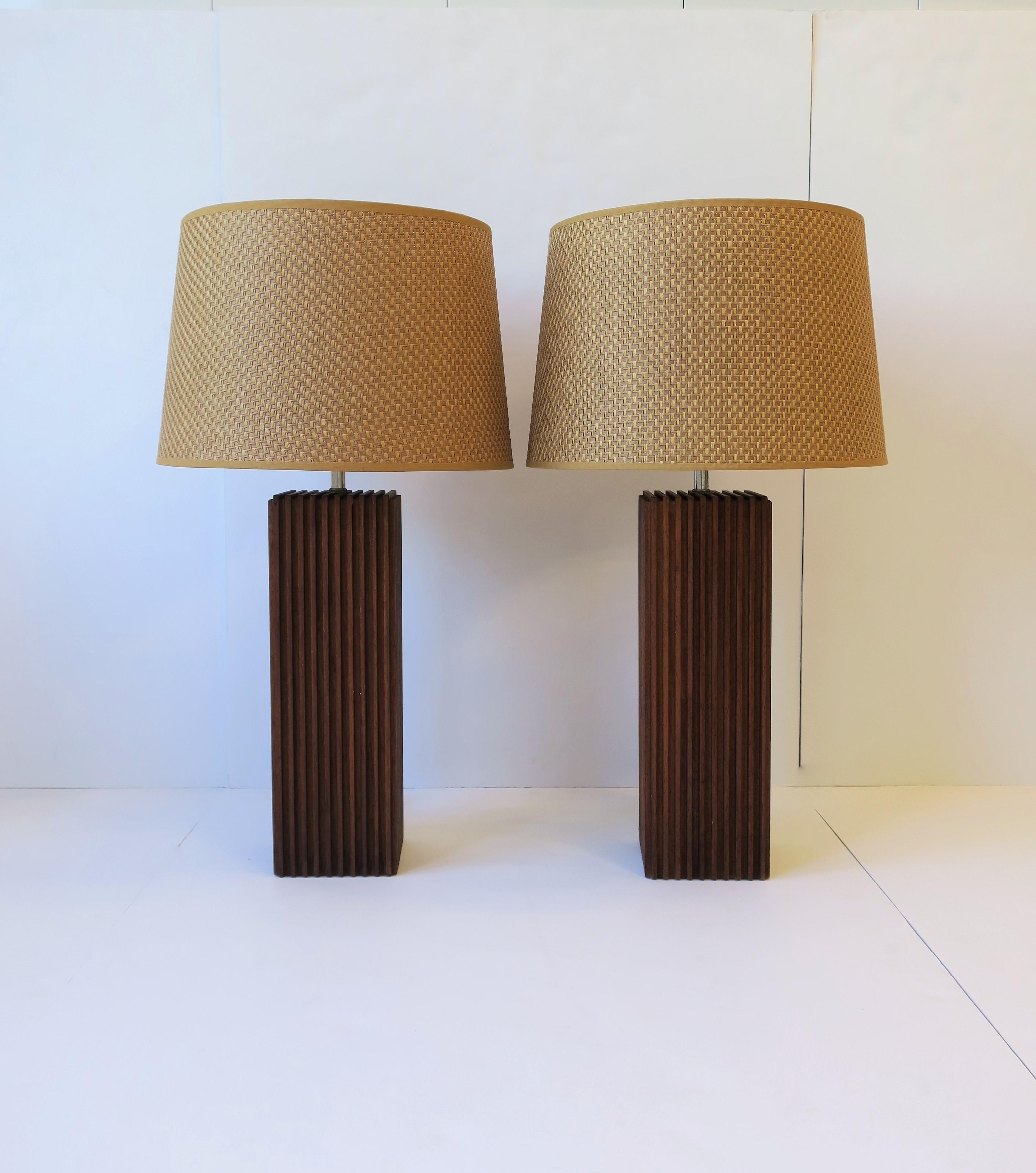 Modern Wood Table Lamps with Vertical Design, ca. 1970s  In Good Condition In New York, NY