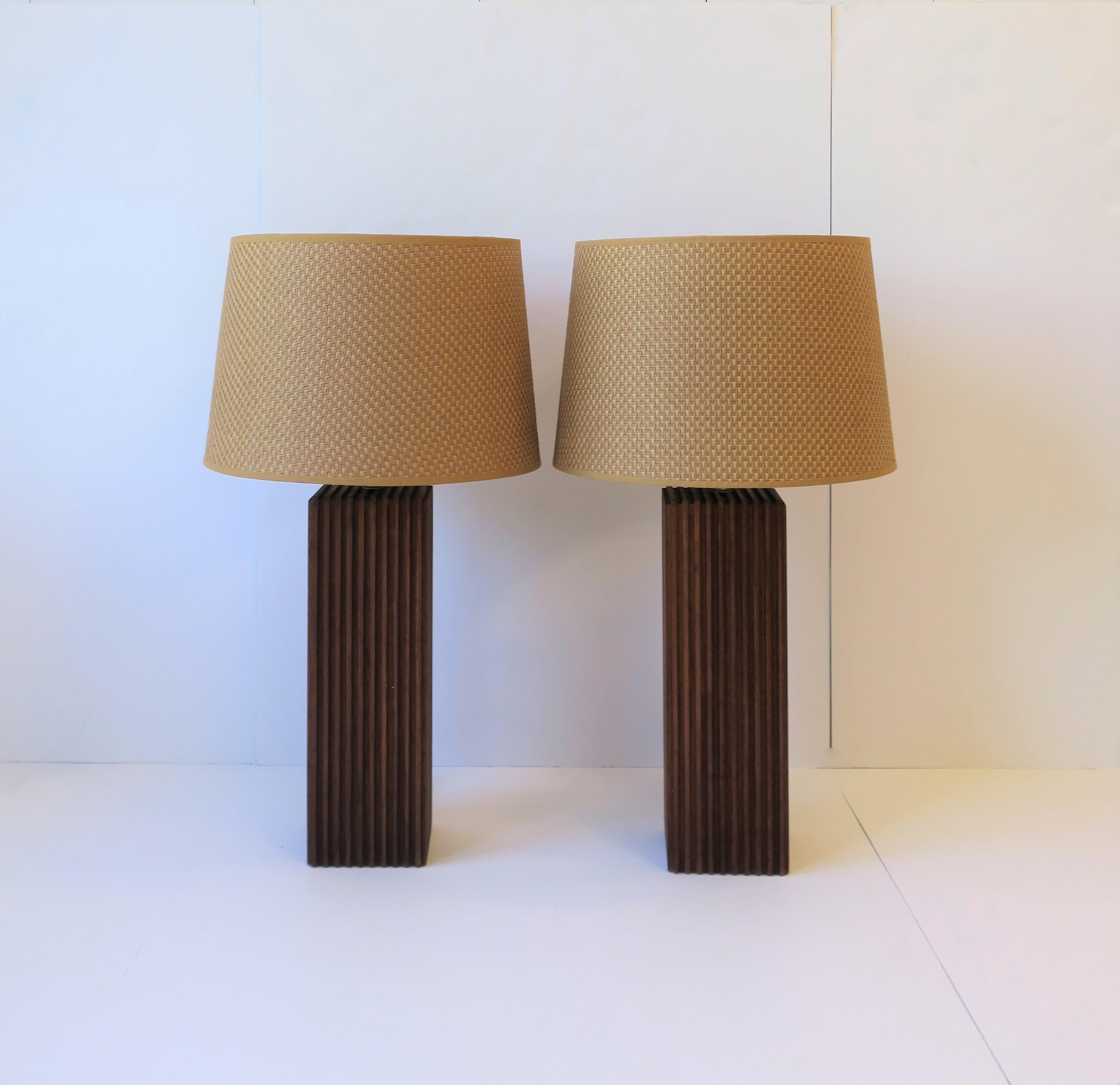 Late 20th Century Modern Wood Table Lamps with Vertical Design, ca. 1970s 