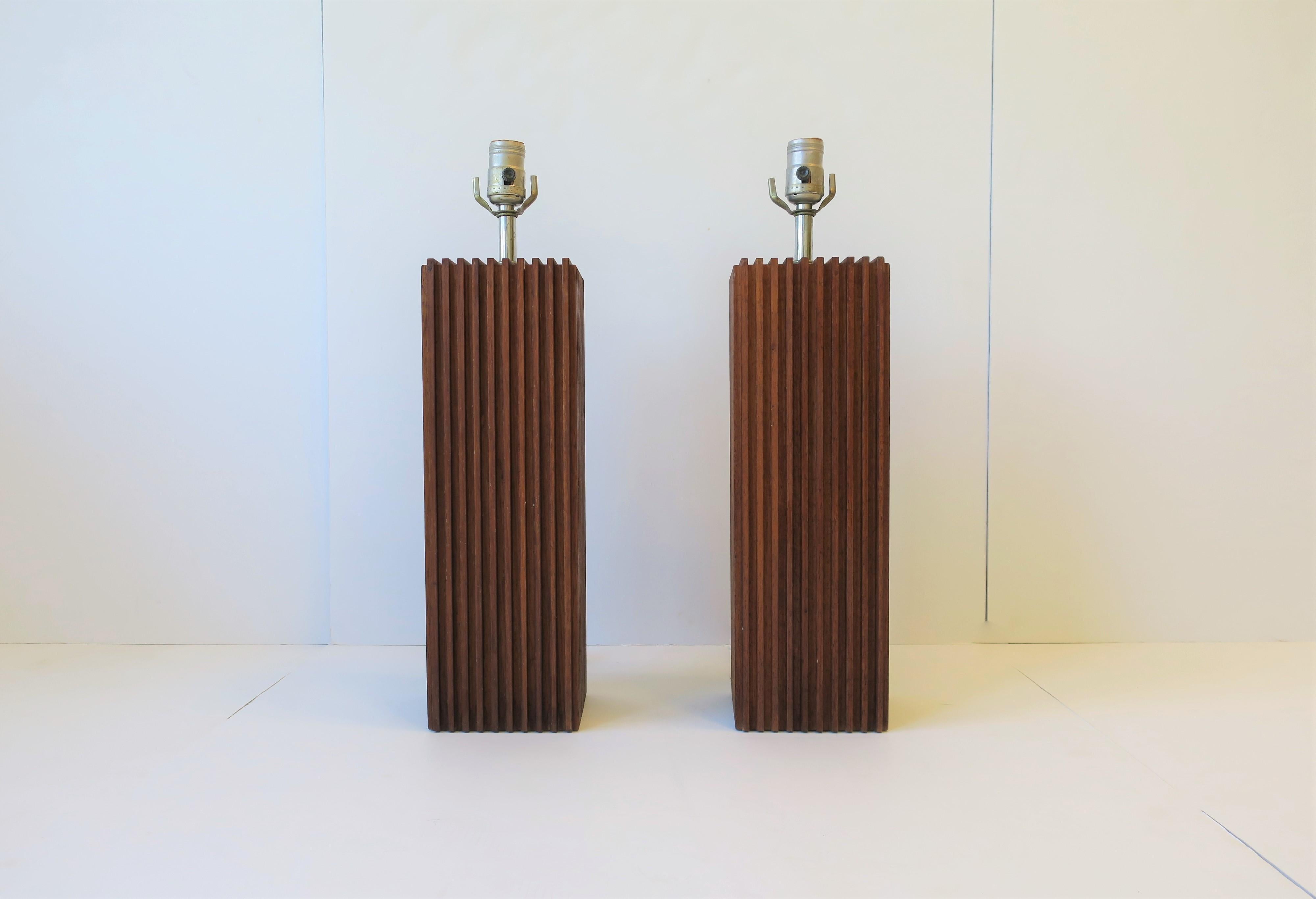 Modern Wood Table Lamps with Vertical Design, ca. 1970s  1