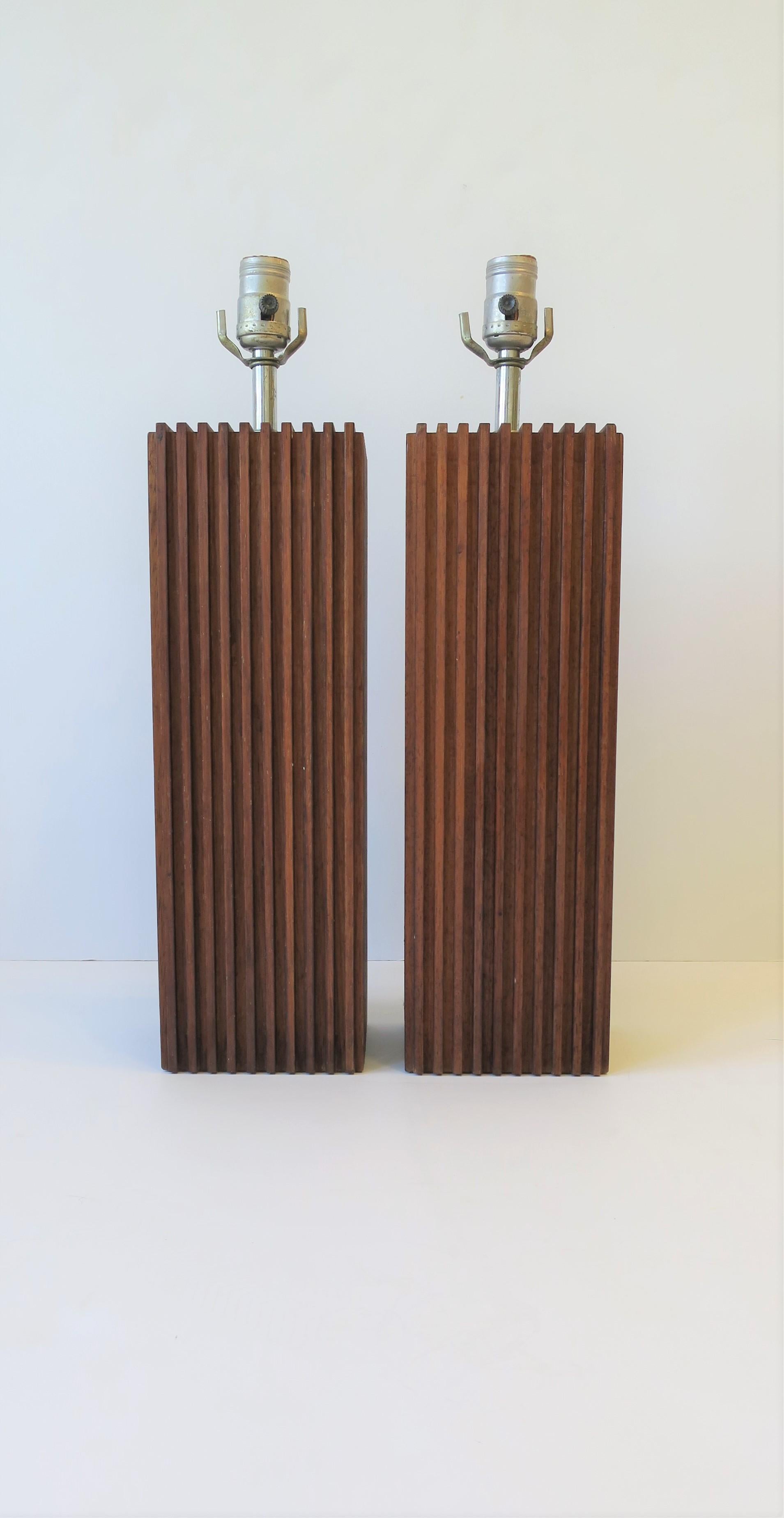 Modern Wood Table Lamps with Vertical Design, ca. 1970s  2