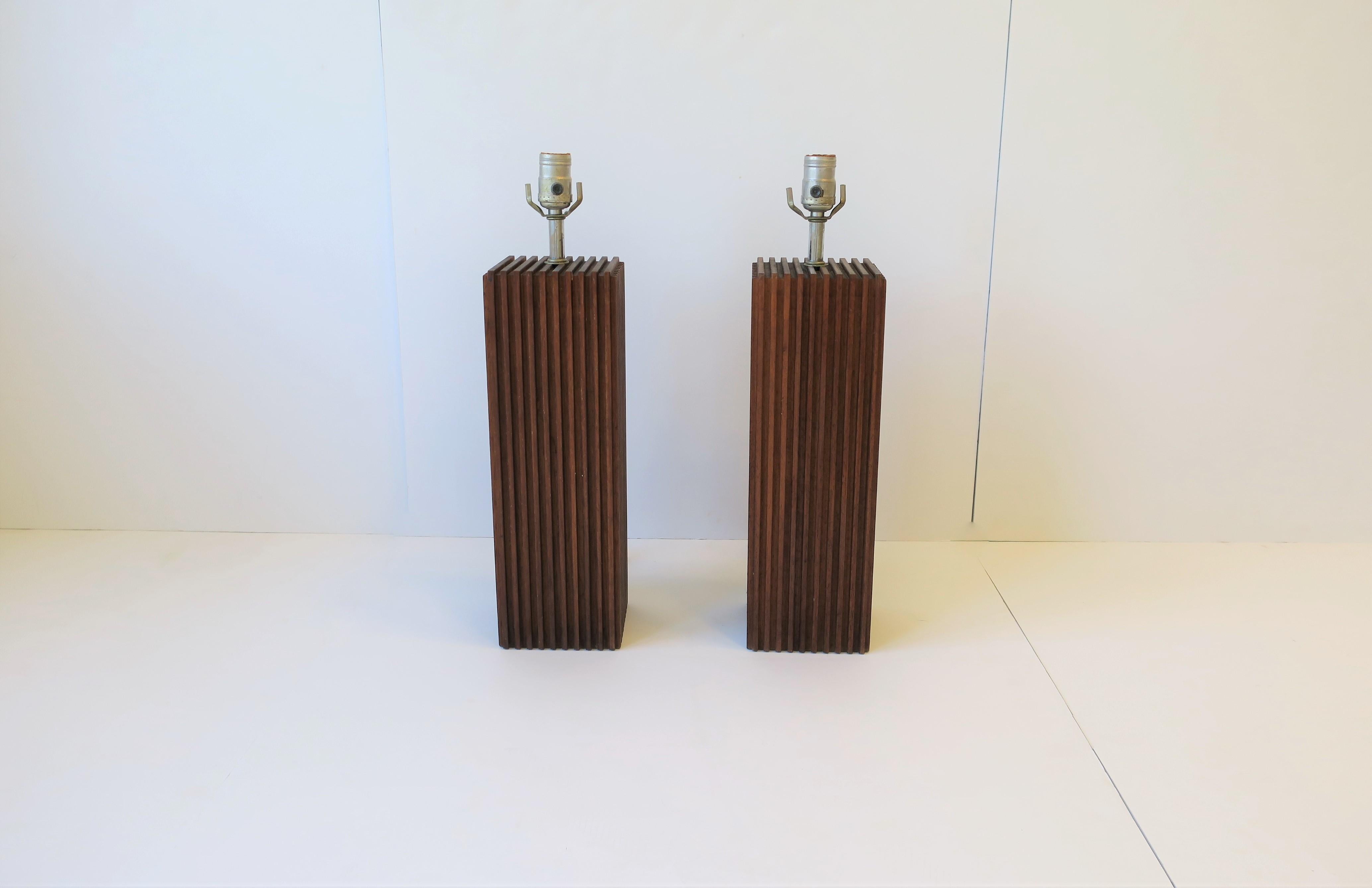 Modern Wood Table Lamps with Vertical Design, ca. 1970s  3