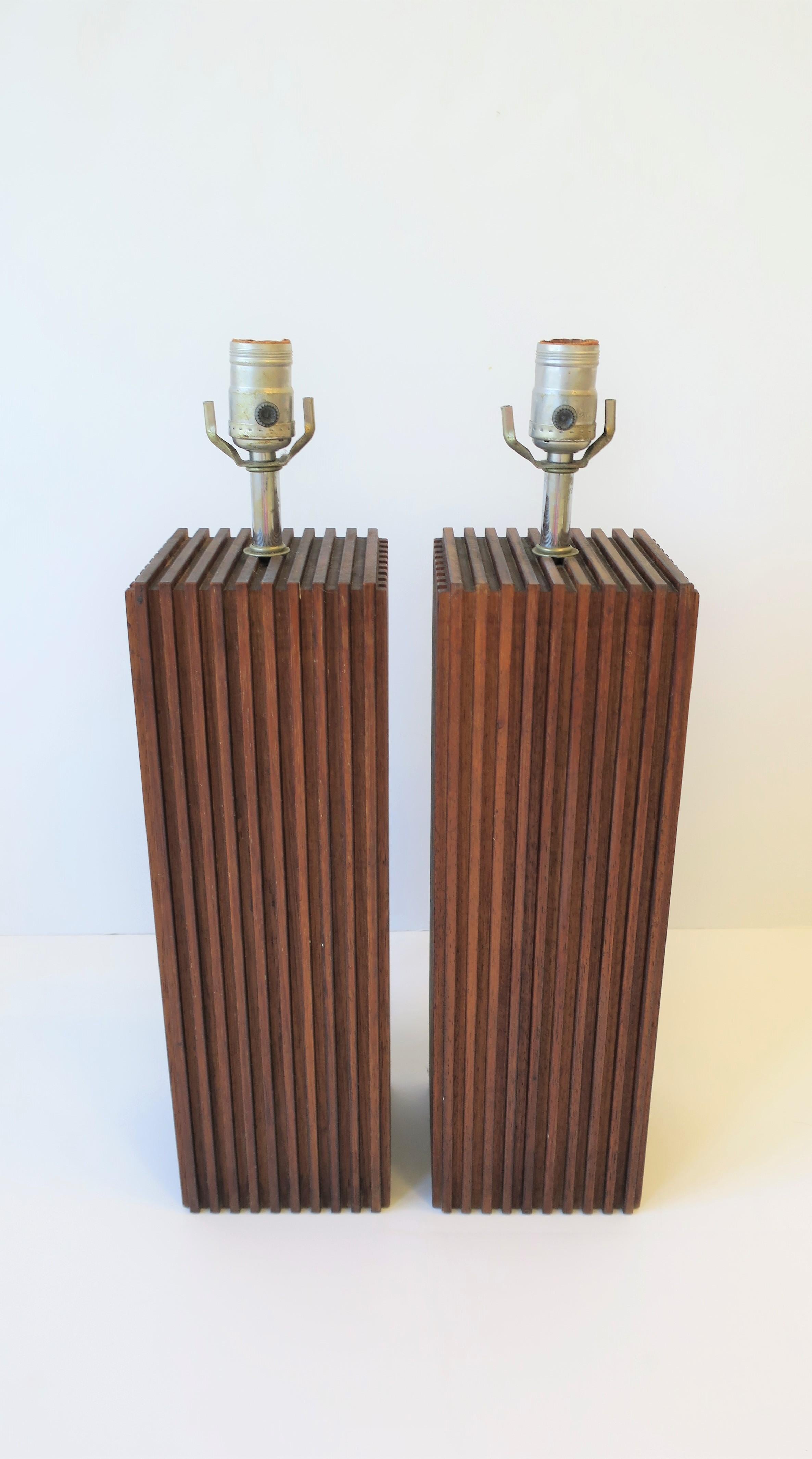 Modern Wood Table Lamps with Vertical Design, ca. 1970s  4