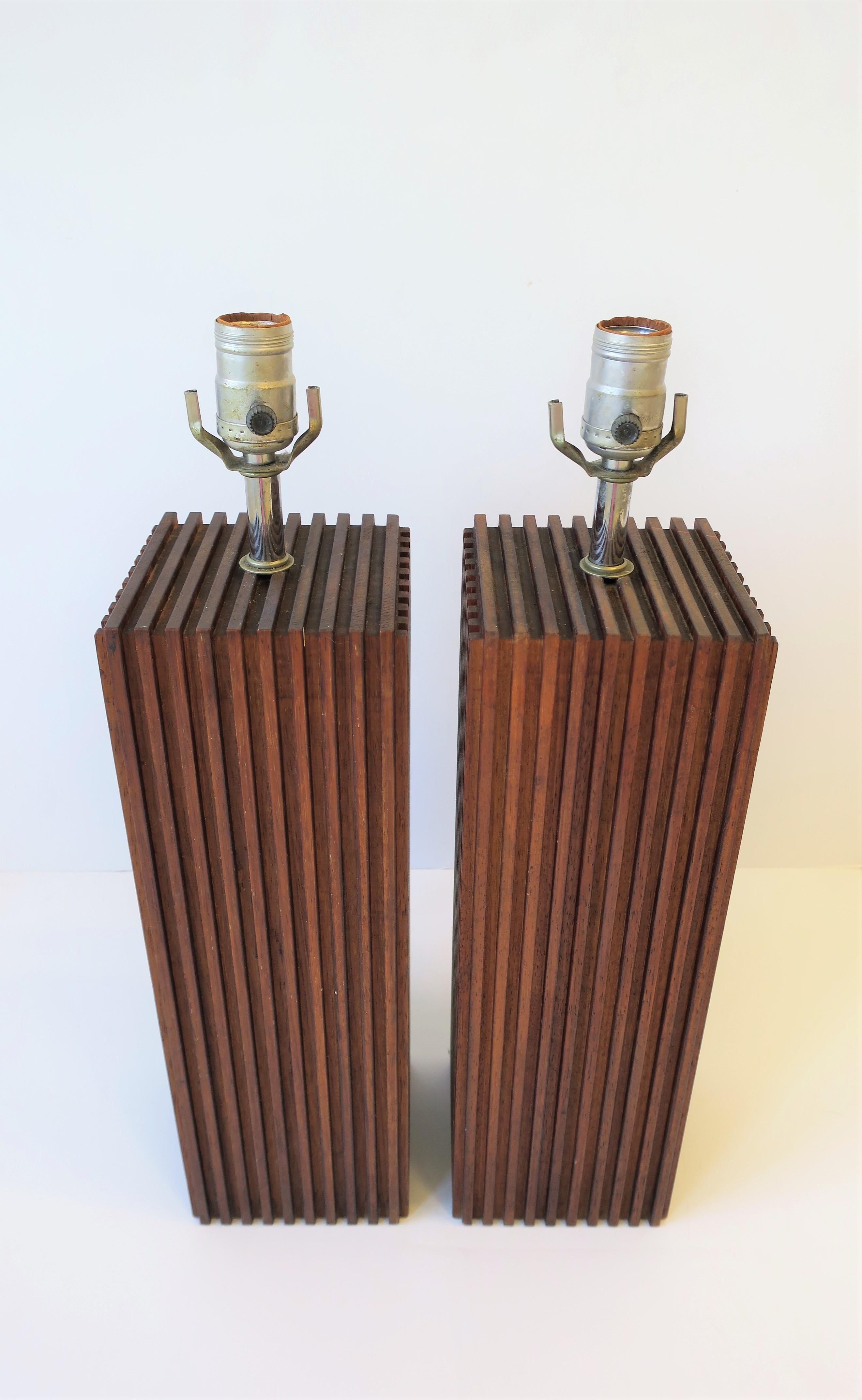 Modern Wood Table Lamps with Vertical Design, ca. 1970s  5