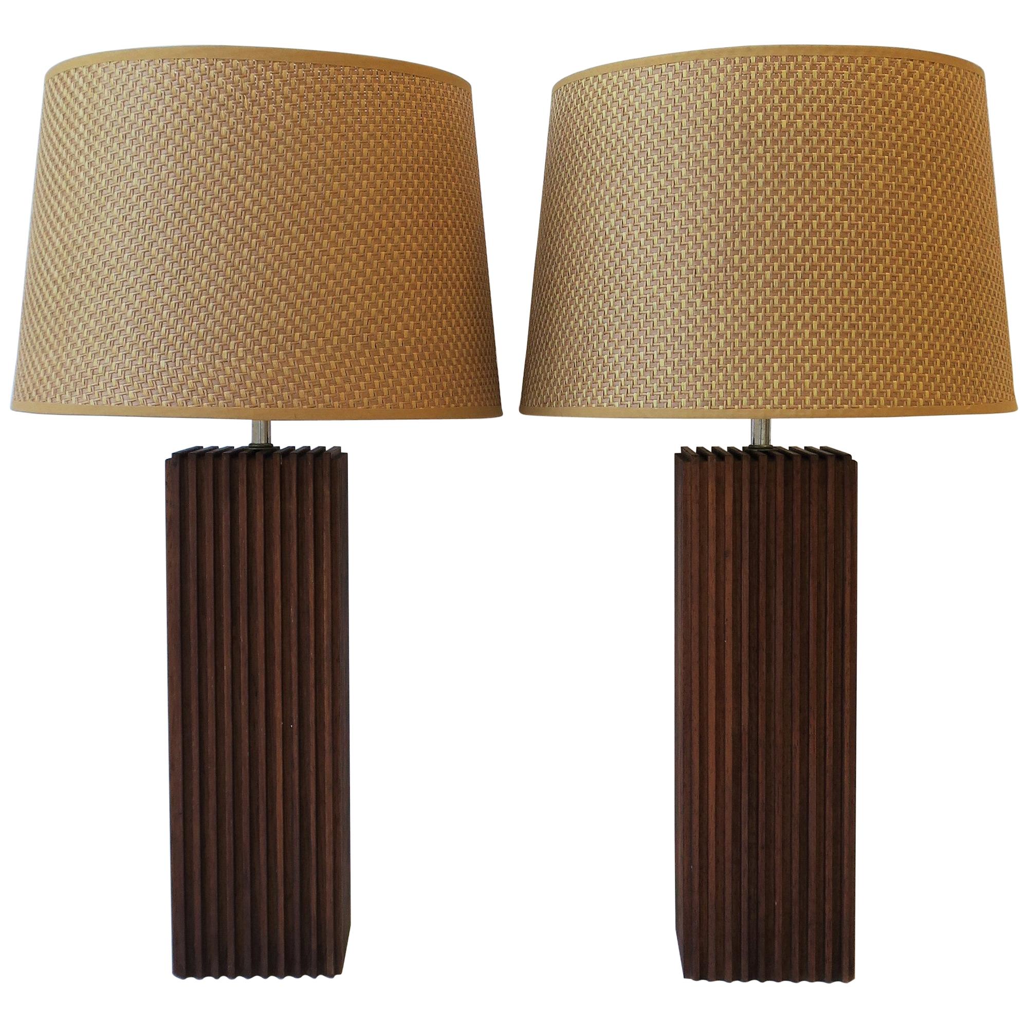Modern Wood Table Lamps with Vertical Design, ca. 1970s 