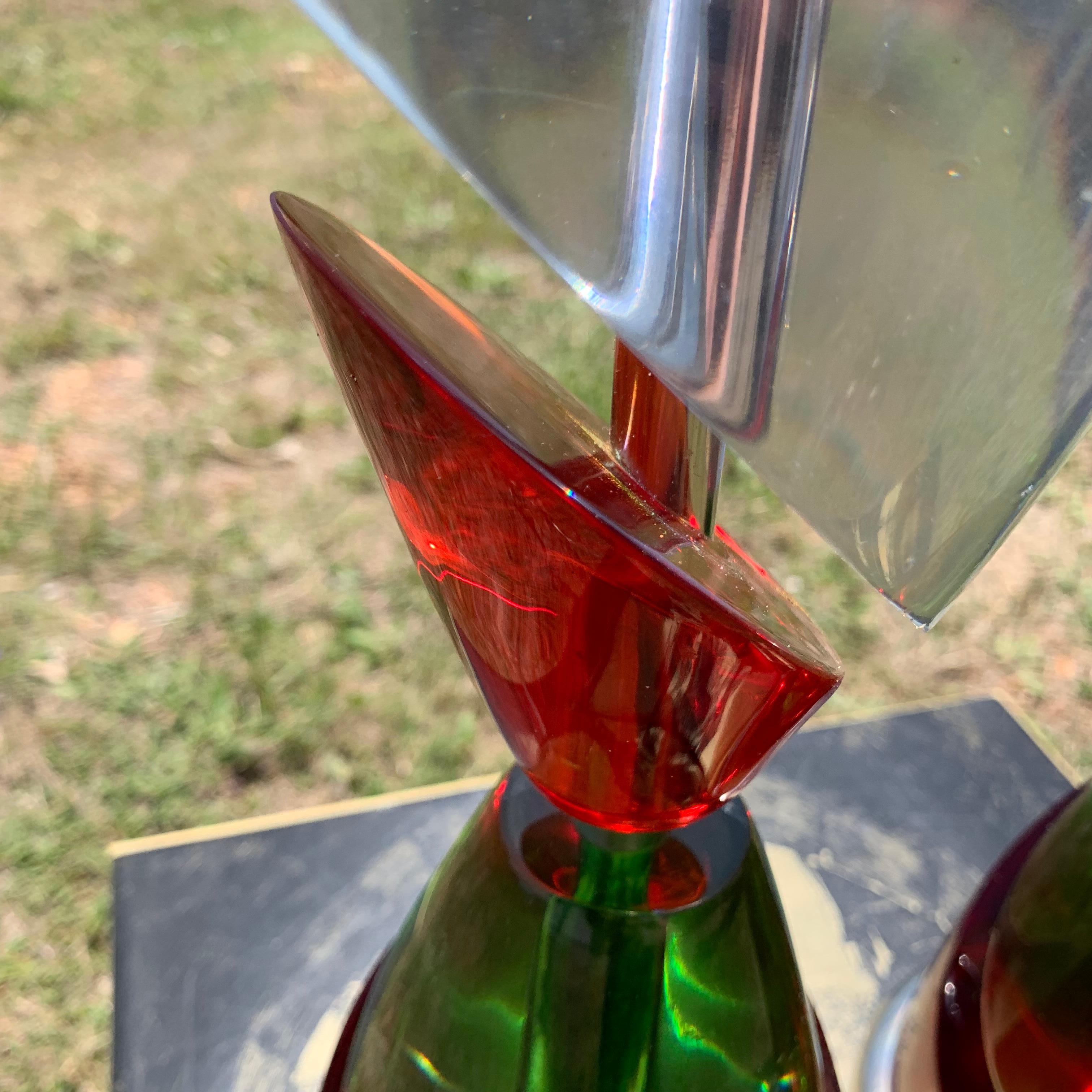 Pair Of Van Teal Style Red And Green Lucite Table Lamps 4