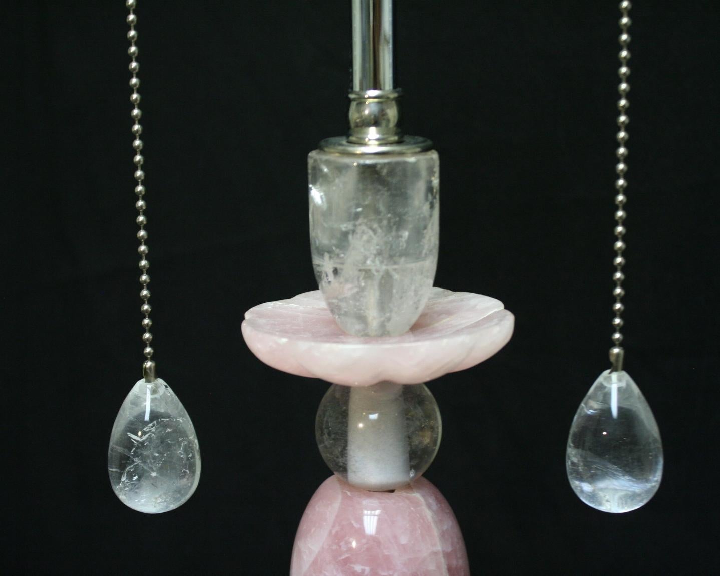 American Pair of Modern Rock Crystal and Rose Quartz Table Lamps