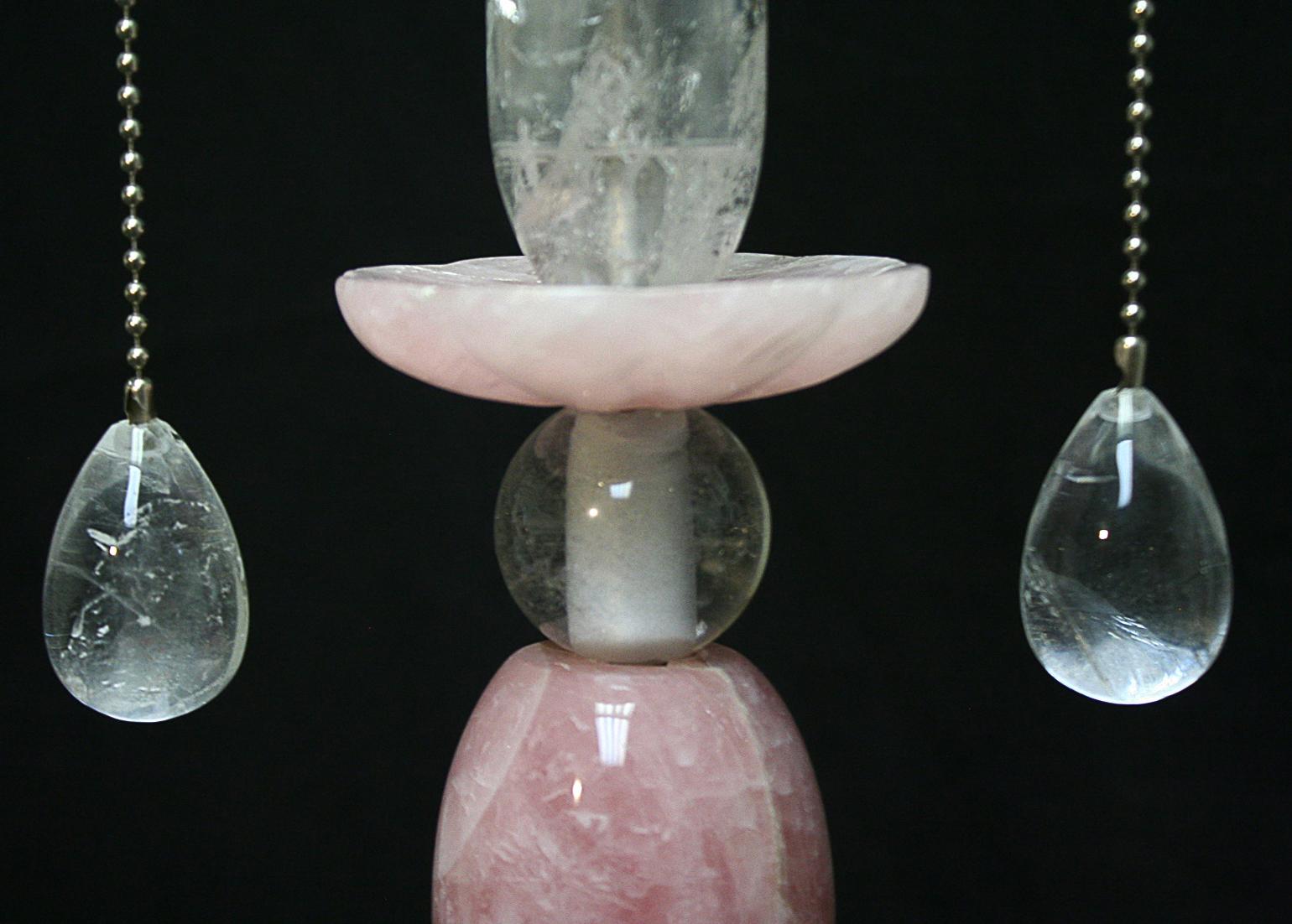 20th Century Pair of Modern Rock Crystal and Rose Quartz Table Lamps