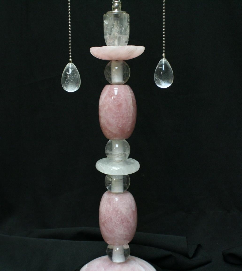 Pair of Modern Rock Crystal and Rose Quartz Table Lamps 1