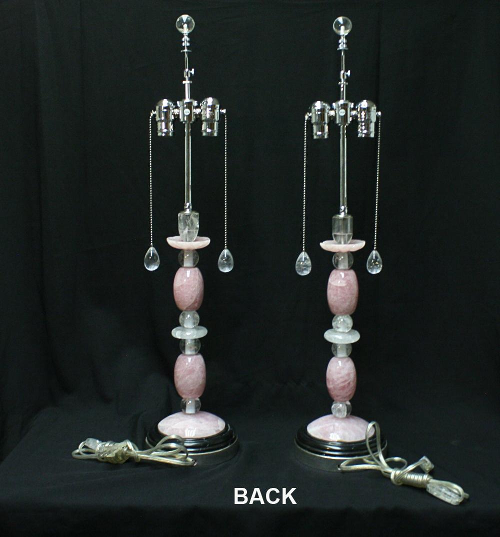 Pair of Modern Rock Crystal and Rose Quartz Table Lamps 3