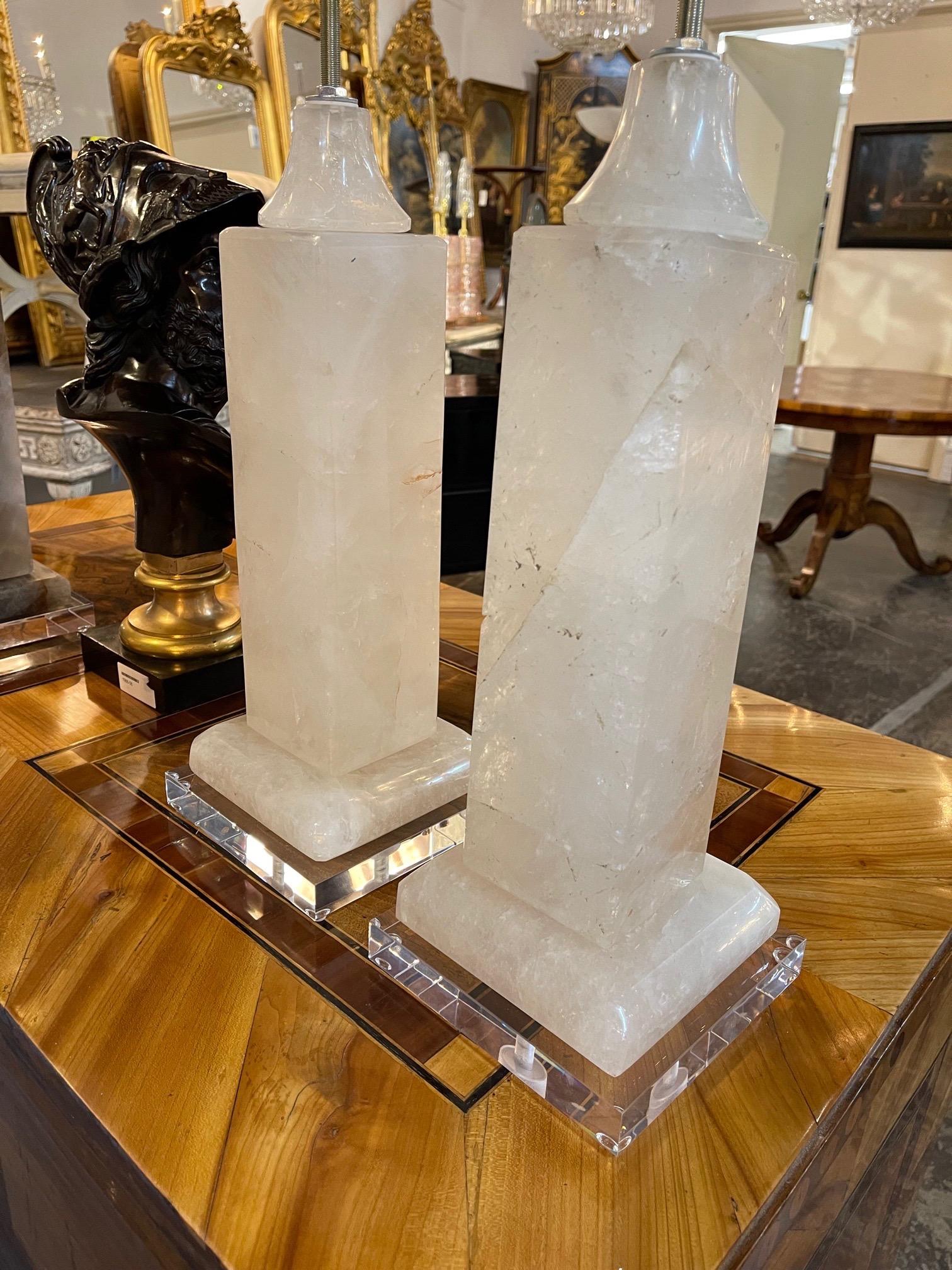 Pair of Modern Rock Crystal Lamps In Good Condition For Sale In Dallas, TX