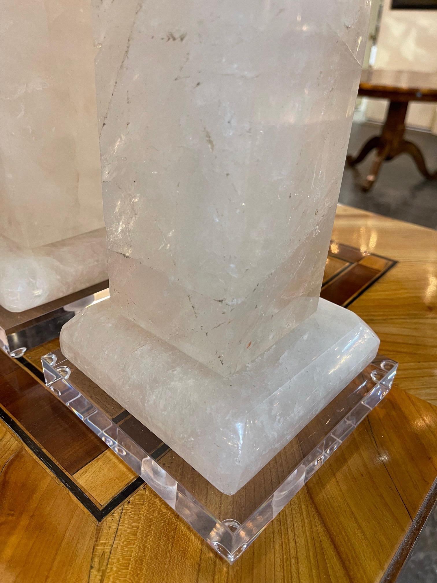 Contemporary Pair of Modern Rock Crystal Lamps For Sale