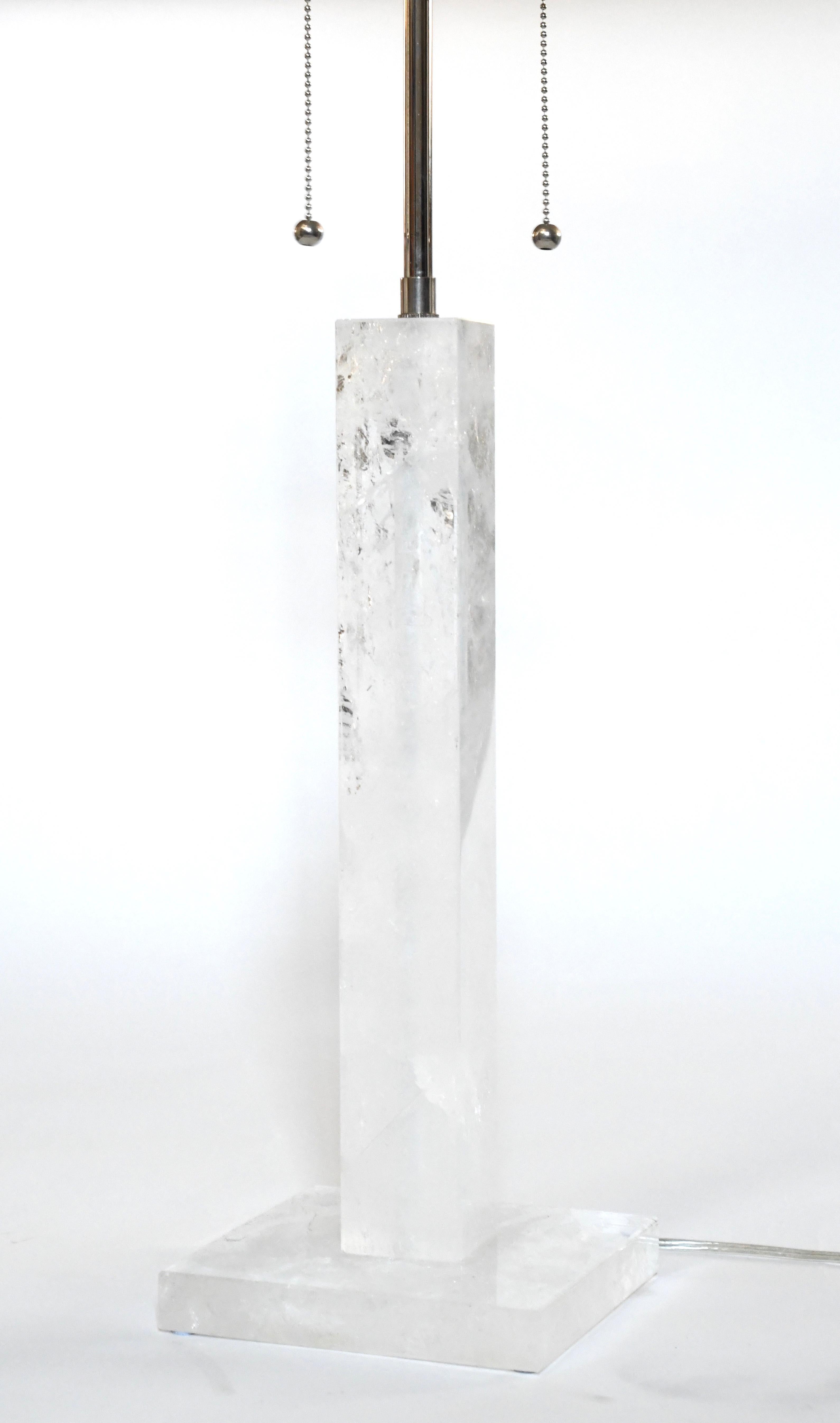 Contemporary Pair of Modern Rock Crystal Quartz Lamps by Phoenix For Sale
