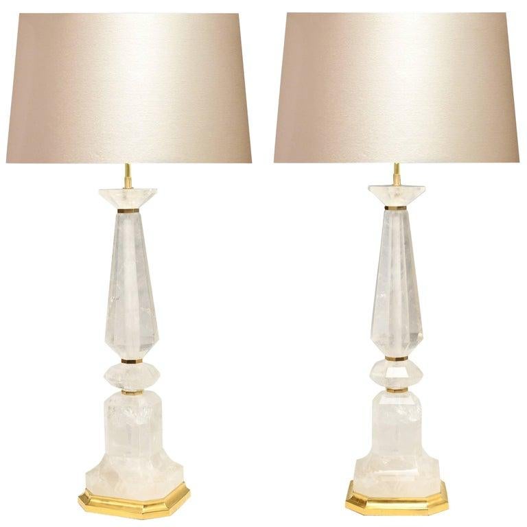 Contemporary Pair of Modern Rock Crystal Quartz Lamps For Sale