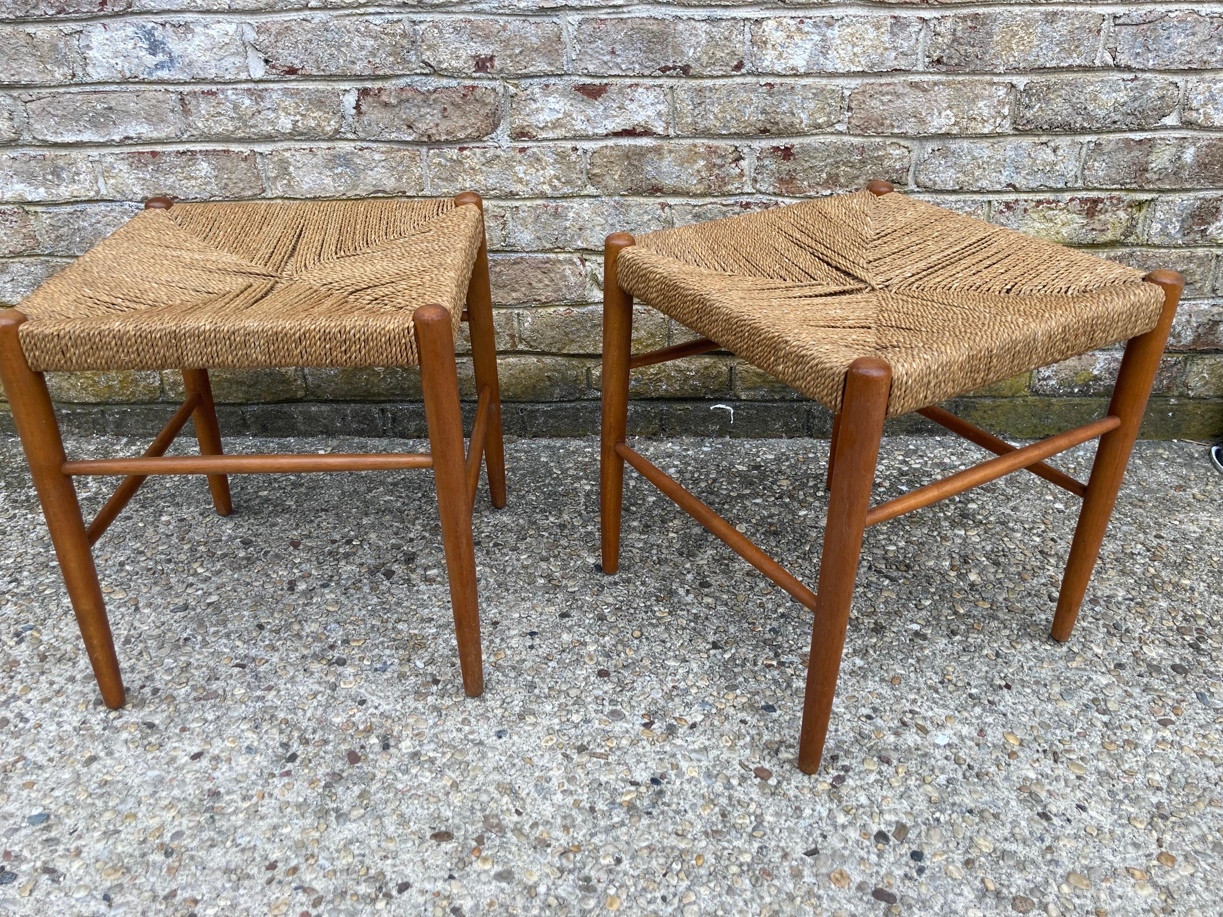 A great pair of rope woven seat modern stools.