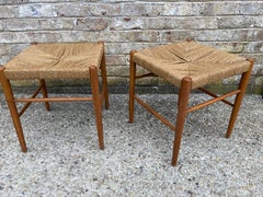 Pair of Modern Rope Woven Top Ottomans