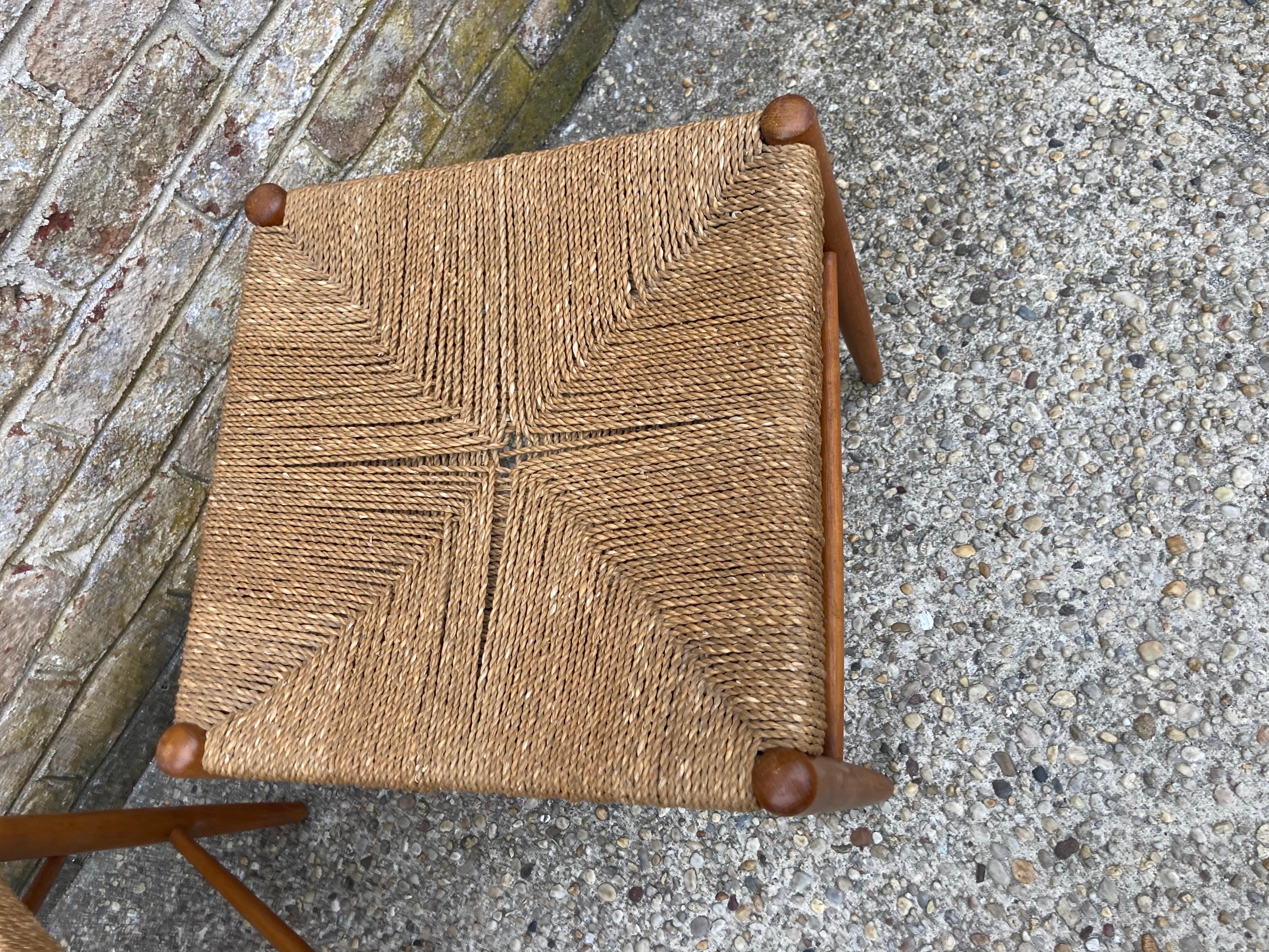 Pair of Modern Rope Woven Top Ottomans In Good Condition In East Hampton, NY