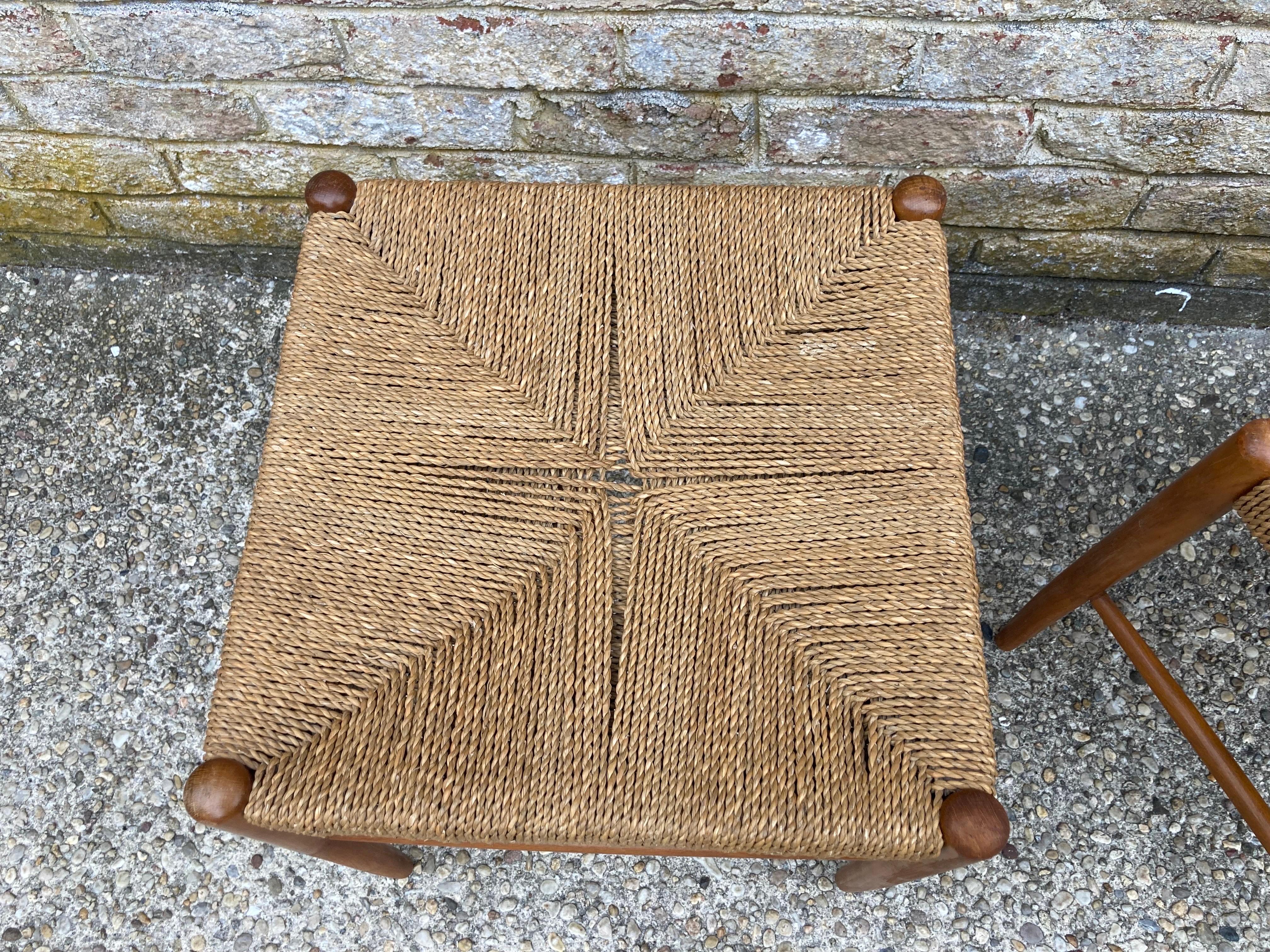 20th Century Pair of Modern Rope Woven Top Ottomans