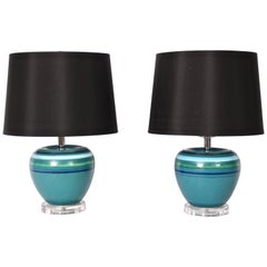 Pair of Modern Rosenthal Netter Blue "Fascie Colorate" Ceramic Table Lamps