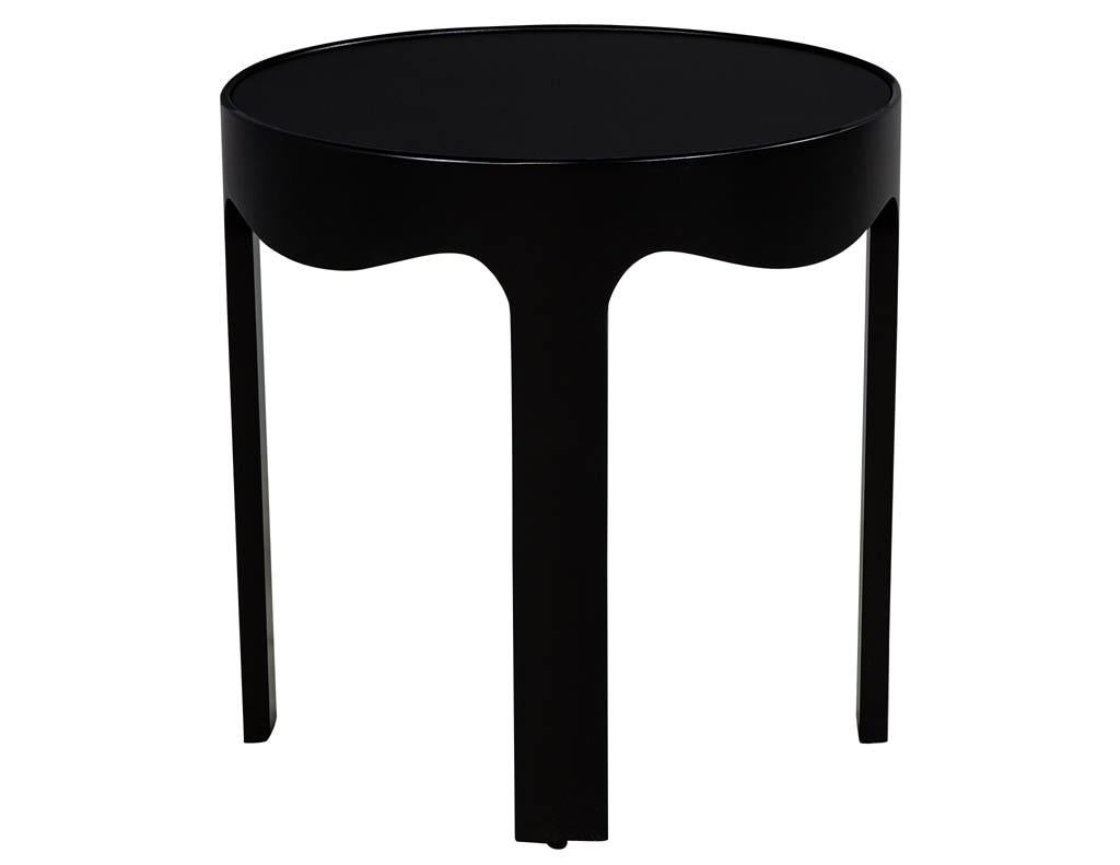 Wood Pair of Modern Round Black Side Tables For Sale
