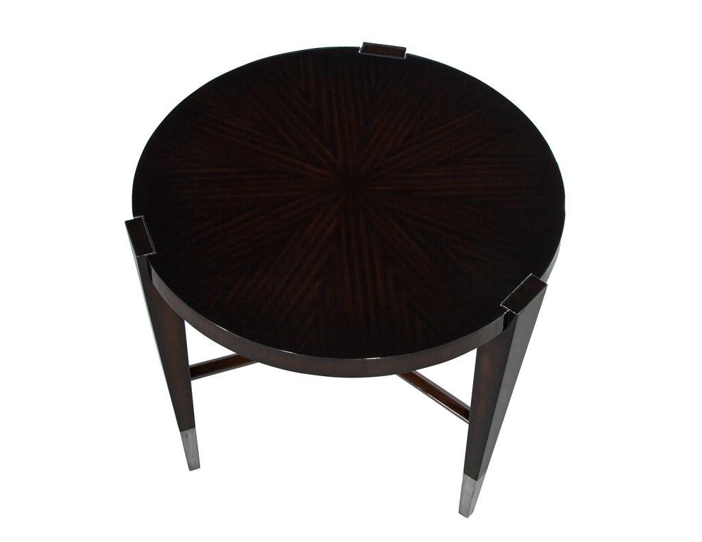 Metal Pair of Modern Round Macassar Accent Tables For Sale
