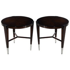 Pair of Modern Round Macassar Accent Tables