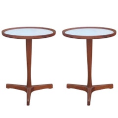Pair of Modern Round Teak Hans Andersen Side Tables with White Inlays