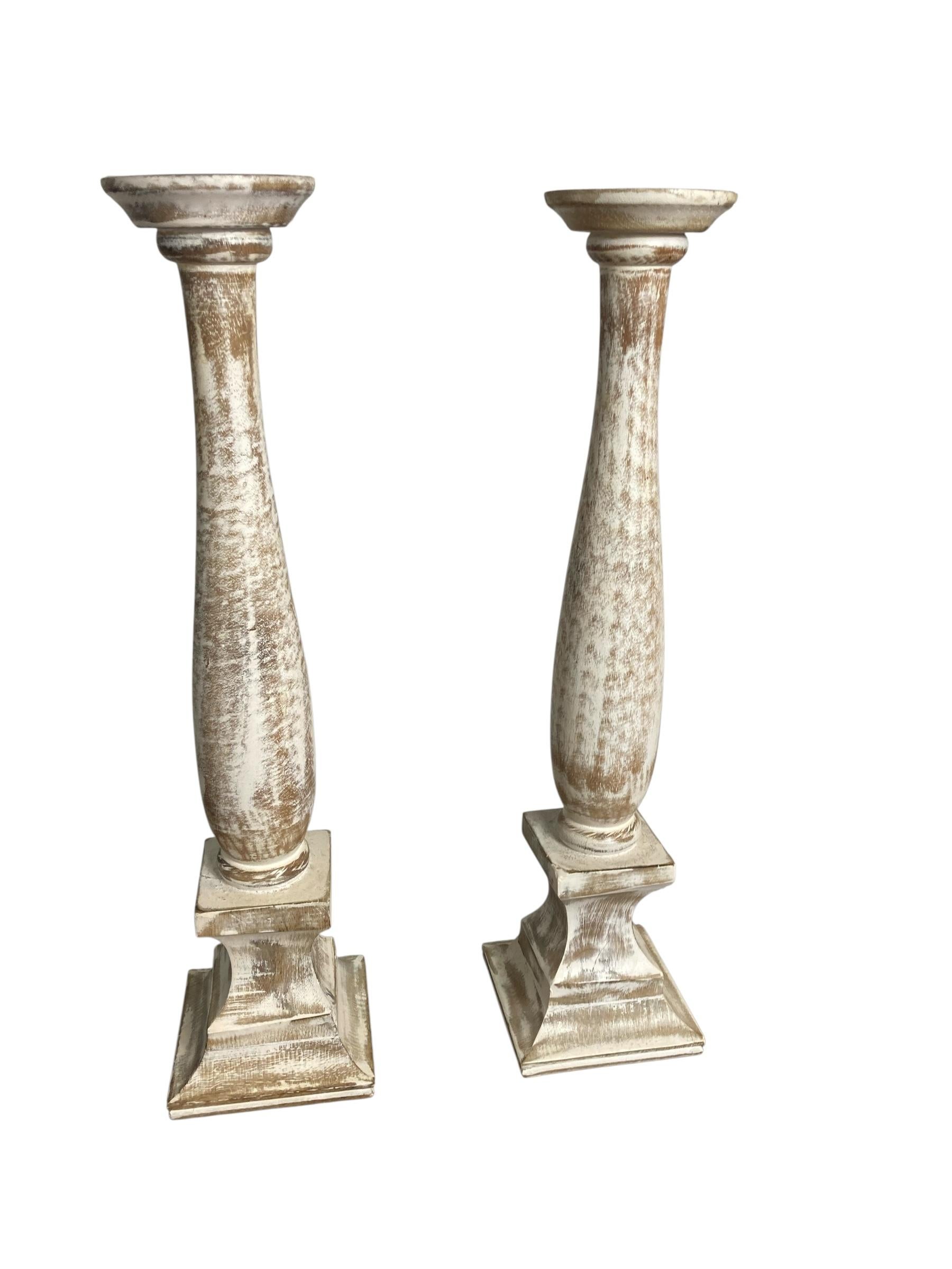 Pair of Modern Rustic Shabby Chic Candle Holders From Belgium Dry Scraped For Sale 1