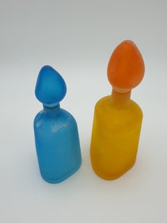 Pair of Modern "Scavo" Glass Bottles in Orange and Turquoise by Cenedese, 1980s