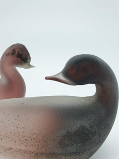 Pair of Modern "scavo" Murano Glass Pigeons by Cenedese, 1980s