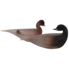 Vintage Pair of Modern "scavo" Murano Glass Pigeons by Cenedese, 1980s